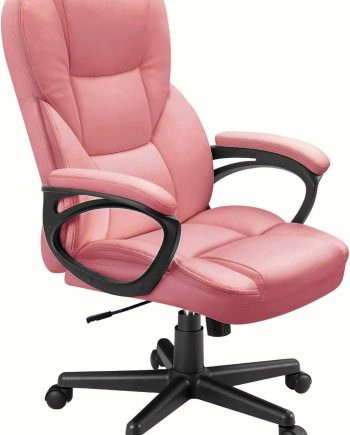 Office Executive Chair High Back Adjustable Managerial Home Desk Chair,Swivel Computer PU Leather Chair with Lumbar Support (Pink)