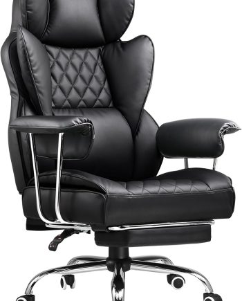 Big and Tall Office Chair, High Back Leather Gaming Chair with Footrest, Executive Ergonomic Office Chair with Pocket Spring Lumbar Support and with Outward Fixed Soft Armrests