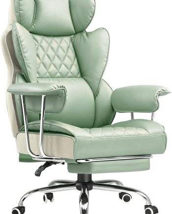 Big and Tall Office Chair, High Back Leather Gaming Chair with Footrest, Executive Ergonomic Office Chairs with Pocket Spring Lumbar Support and with Outward Fixed Soft Armrests