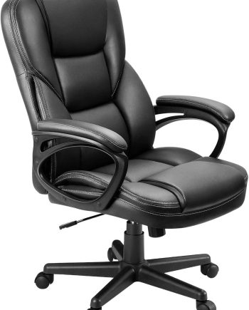Office Executive Chair High Back Adjustable Managerial Home Desk Chair, Swivel Computer PU Leather Chair with Lumbar Support (Black)