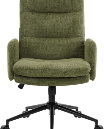 High-Back Home Office Chair,Upholstered Desk Chair with Armrests,Height Adjustable Armchair with Wheels, Swivel Office Desk Chair, Ergonomic Computer Task Chair, Leisure Armchair Cashmere (Green)