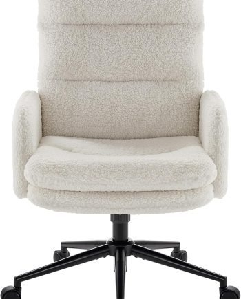 High-Back Home Office Chair,Upholstered Desk Chair with Armrests,Height Adjustable Armchair with Wheels, Swivel Office Desk Chair, Ergonomic Computer Task Chair, Leisure Armchair Cashmere(White)