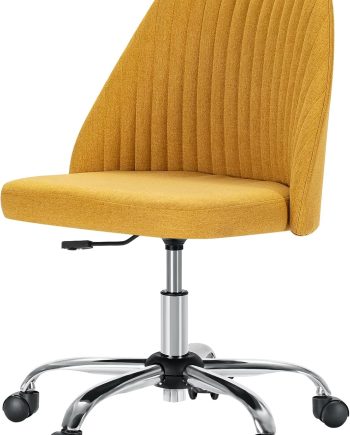 Office Desk Chair, Modern Cute Rolling Vanity Swivel Task Chairs with Wheels, Comfortable Back Seat Armless for Home, Bedrooms, Office, Study, Student, Adults, Make-up, Dressing Room, Yellow