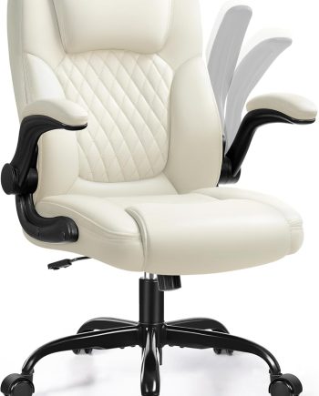 Leather Office Chair, PU Home Computer Desk Chairs with Ergonomic Back Support, 360°Swivel Free, Small Gaming Chair with Wheels and Adjustable Armrests, for Short People Use