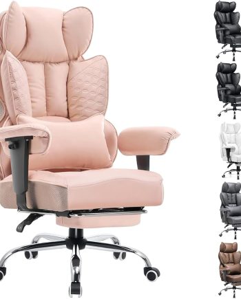 Big and Tall Office Chair 400LBS Wide Ergonomic Gaming Chair with Deluxe Embossing Designed Leather with Foot Rest,150°Reclining Adjustable Armrests Pocket Spring Back Support and Pillow