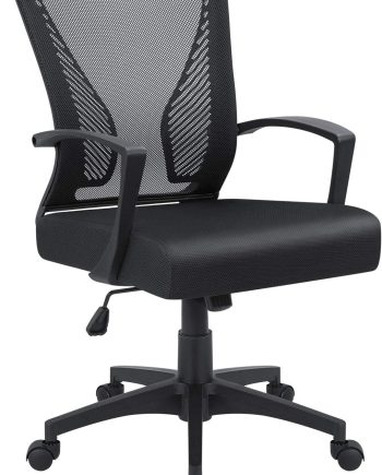 Office Chair Ergonomic Computer Desk Mesh Chair Mid Back Swivel Lumbar Support with Armrest (1, Black)