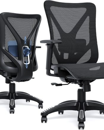 Ergonomic Office Chair, Mesh Computer Desk Chairs with Adjustable Lumbar Support, 3D Armrests, Tilt Function, Comfy Wide Seat, Swivel Executive Work Task Chair for Company and Home