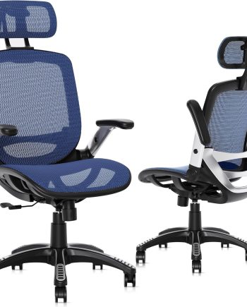 Ergonomic Office Chair, High Back Mesh Desk Chair with Adjustable Headrest, Flip-Up Arms, 90-120° Tilt Lock, Lumbar Support and Comfy Seat, Swivel Computer Task Chair, Blue