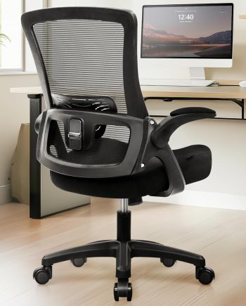 Office Desk Chair Computer High Back Mesh Gaming Seat with Ergonomic Adjustable Comfy Flip-up Armrests Lumbar Support Height for Home (Black)