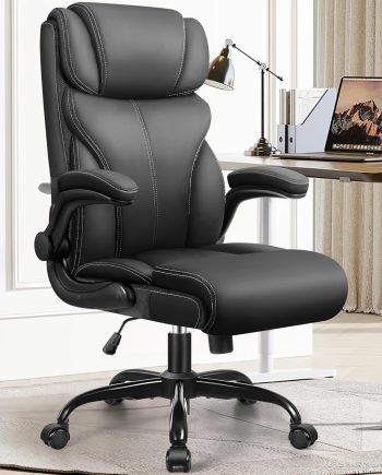 Office Chair, Ergonomic Big and Tall Computer Desk Chairs, Executive Breathable Leather Chair with Adjustable Flip-up Armrests, Lumbar Support Swivel PC Chair with Rocking Function