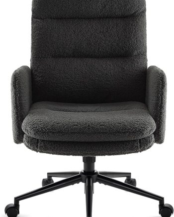 Swivel Office Desk Chair, High-Back Armchair with Wheels, Height Adjustable Home Office Chair with Armrests,Upholstered Computer Task Chair, Leisure Armchair Cashmere (Dark Grey)