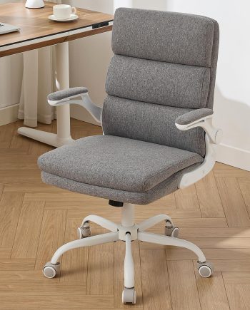 Office Chair Adjustable Desk Chair Mid Back Executive Comfortable Fabric Ergonomic Back Support Home Computer Chair with Padded Flip-up Armrest Swivel Wheels (Cement Gray)
