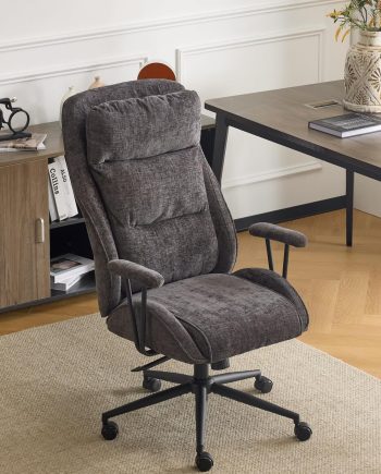 Chenille Executive Ergonomic Fabric Office Chair with 100-130° Recline, High-Back Desk Chair with Adjustable Base & Padded Back & Wheels, Comfy Chair for Gaming, Computer, Home Office,Dark Gray