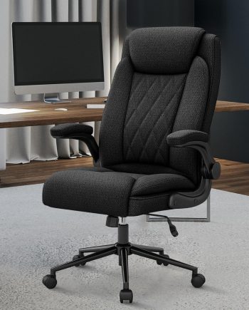 Big and Tall Office Chair -500 lb Heavy Duty Office Chair for Big Man, Fabric High Back Executive Office Desk Chair with 120° Tilt Rock,Computer Desk Chair with flip up arm - Black