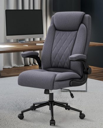 Big and Tall Office Chair -500 lb Heavy Duty Office Chair for Big Man, Fabric High Back Executive Office Desk Chair with 120° Tilt Rock,Computer Desk Chair with flip up arm - Grey