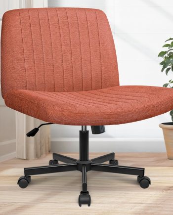 Criss Cross Chair Wheels Wide Cross Legged Office Desk Vanity Chair Comfy Fabric Armless Adjustable Swivel for Home Computer Task (Brown)